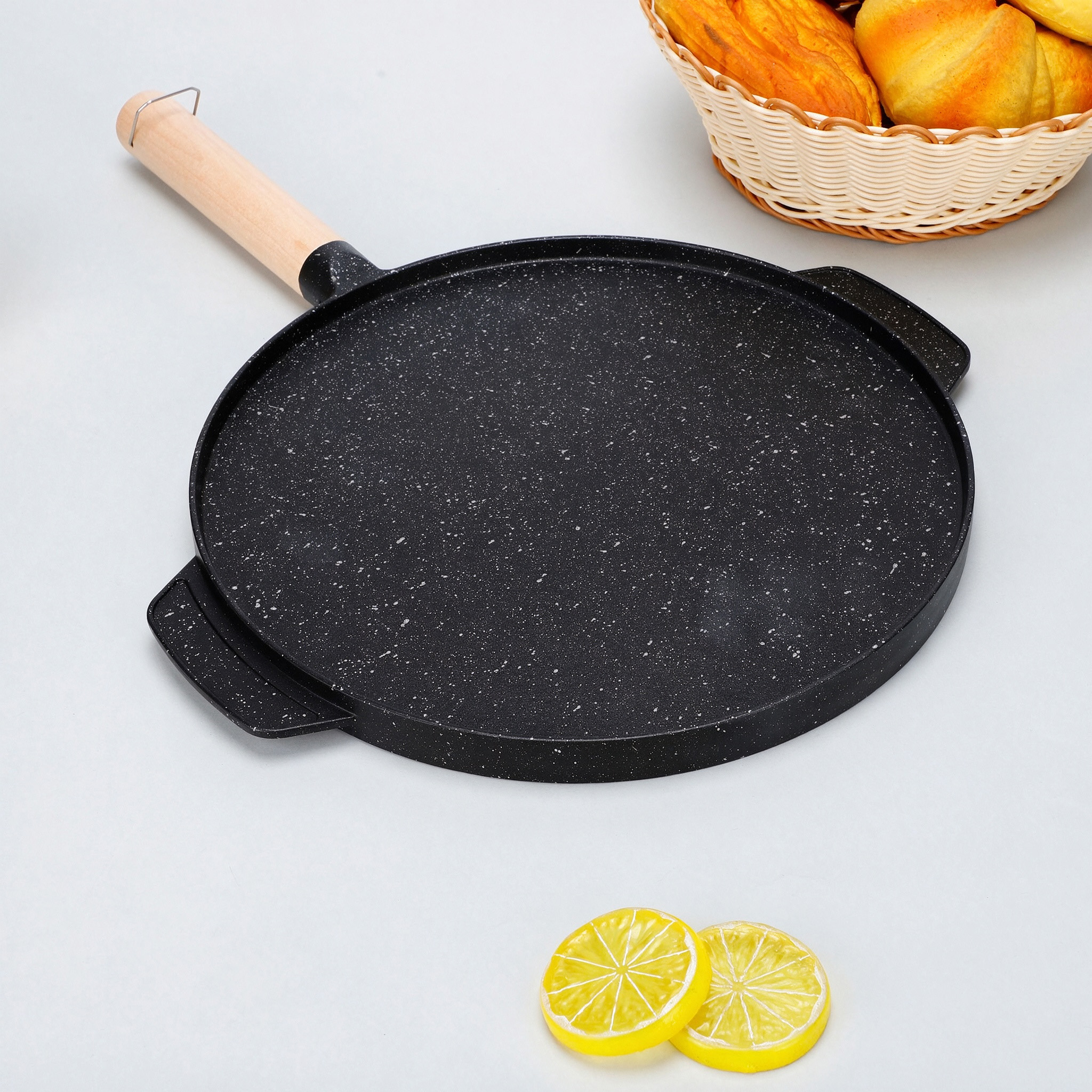 CGUCOOK Double-sided multi-functional baking tray, mica stone barbecue tray, pizza pan, low-smoke flat-bottom breakfast pan, household non-stick steak shallow frying pan, special for open flame details Picture