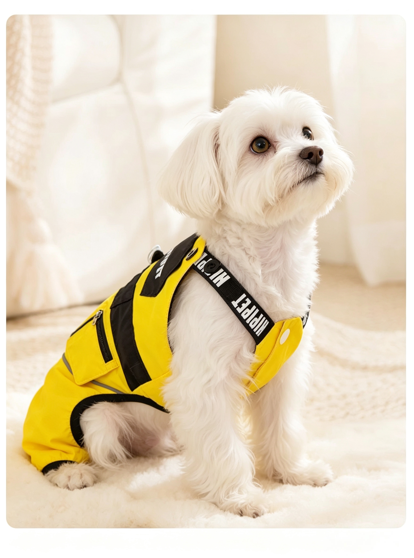 Color-blocking pet harness four-legged waterproof pants with drawstring adjustment, small dog teddy bichon outdoor dirt-proof dog clothing details Picture