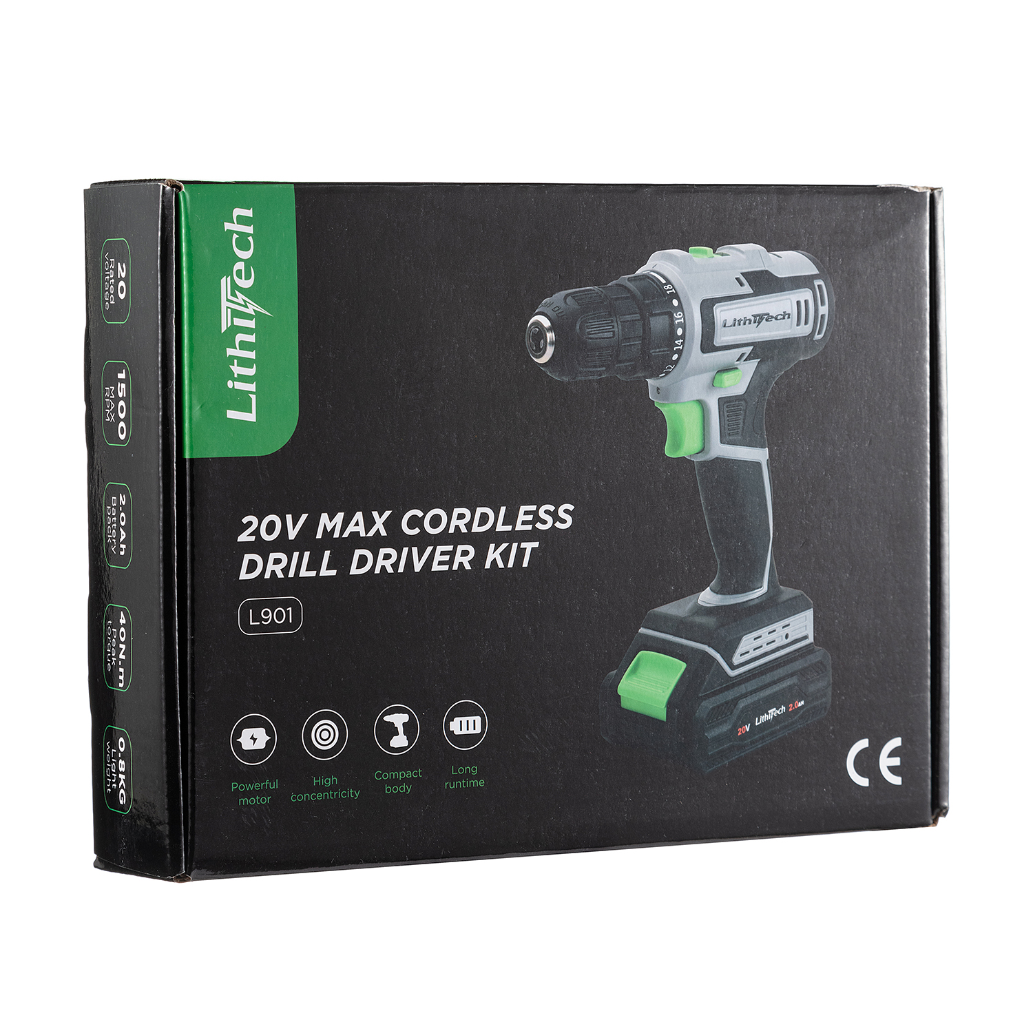 مجموعة مجموعة DTOL L901 المثقاب الكهربائي 20V التي يمكن تعديلها بسرعة 2 السرعة دون مفاتيح، وتطبق على الأخشاب والفولاذ Item Picture