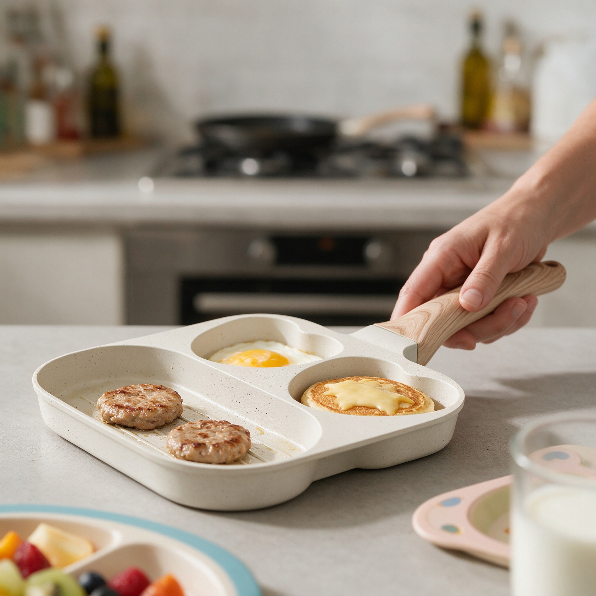 CGUCOOK Three-hole double-heart non-stick frying pan, home breakfast pan for frying steak and eggs, aluminum pan, non-stick flat pan, sausage grilling, universal hamburger pan details Picture