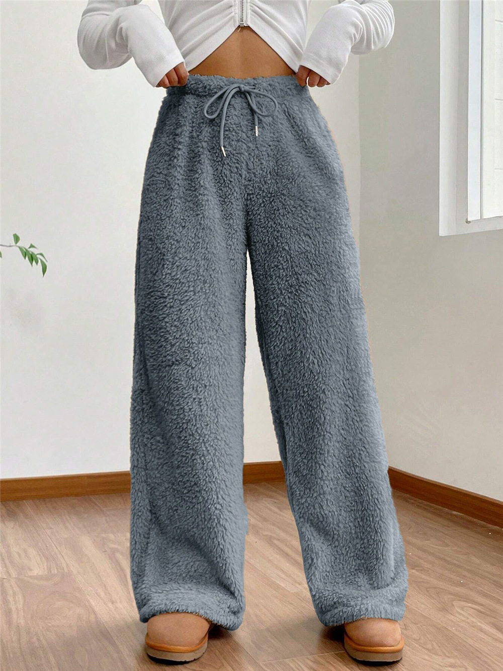 Europa y Estados Unidos comercio exterior de las mujeres sudaderas nuevo otoño invierno color sólido cintura alta peluche pantalones casuales sueltos shu peluche pantalones calientes mujeres Item Picture