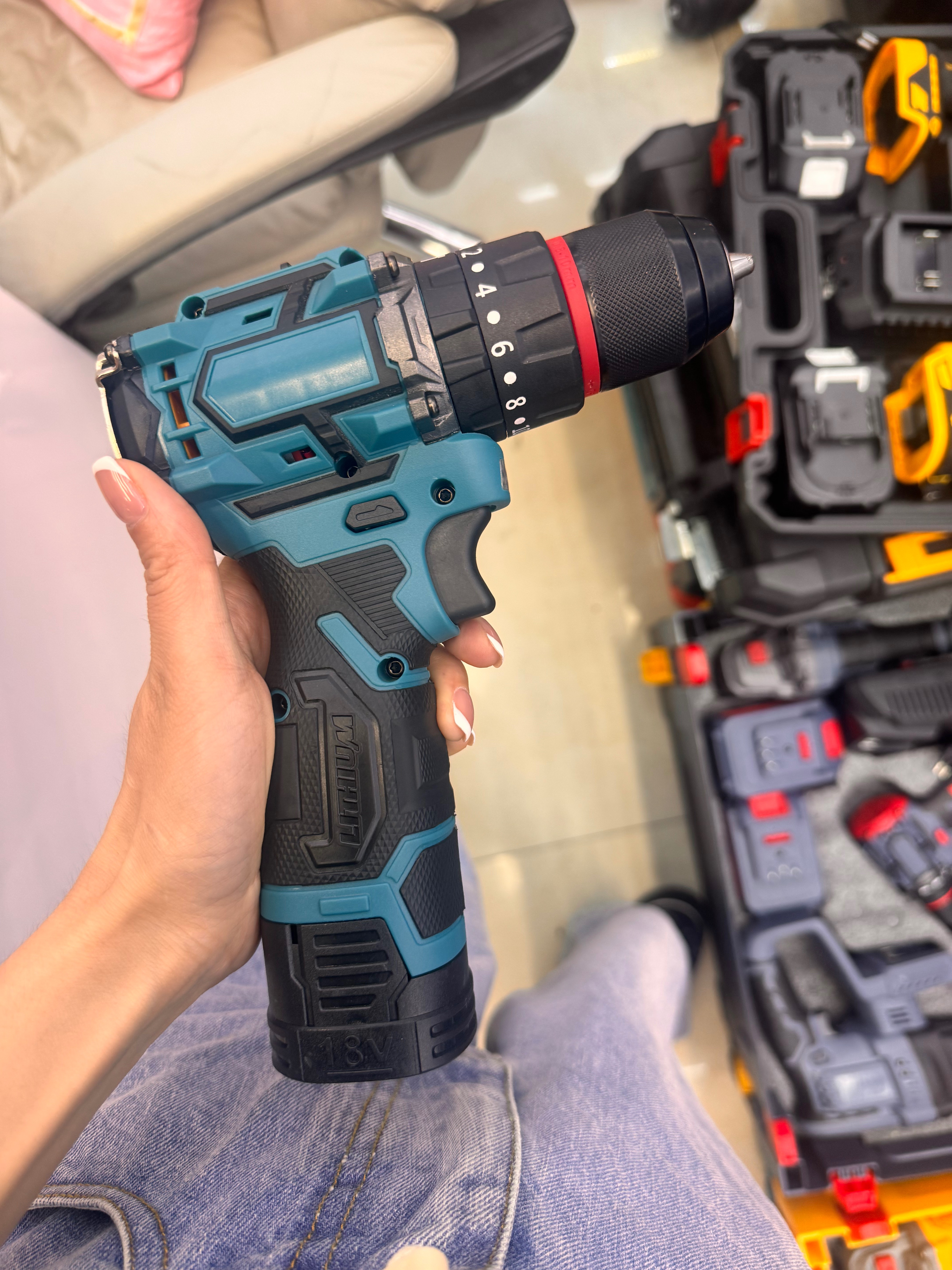 Blue and black alternating lithium battery hand drill, multi-functional hardware power tool, portable for household and industrial use