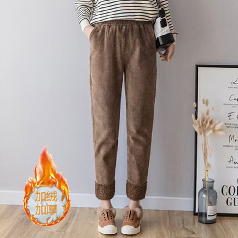 Fleece and thickened corduroy pants, women's sweatpants, warm in winter, high-waisted, slimming, versatile, tight-fitting Harem pants, radish pants full image