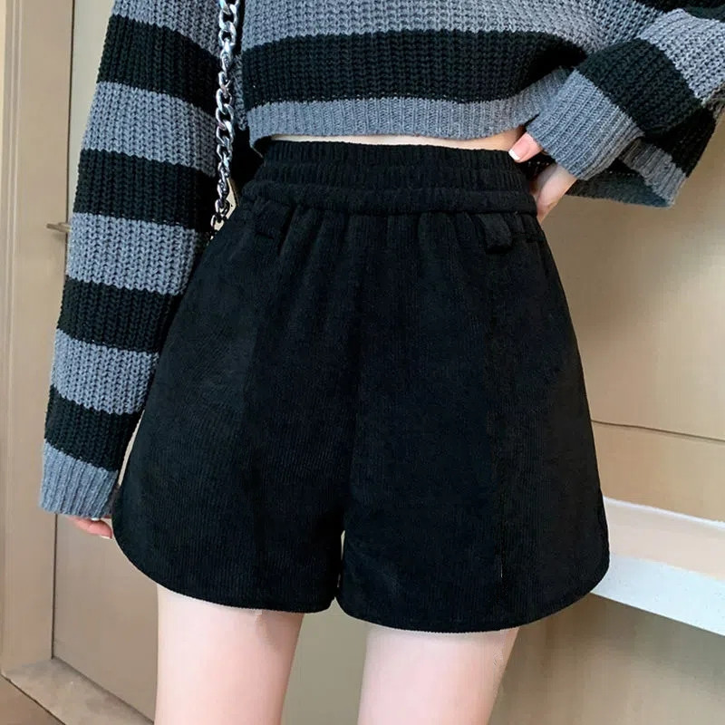 Corduroy chain wide-leg pants for women, spring, autumn and winter, Korean loose and flattering casual shorts, fashionable and versatile high-waisted boots and pants undefined