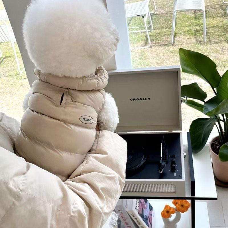 Macaron plush patchwork pet cotton-padded jacket, Korean-style choux pastry hooded warm cotton-padded jacket, small dog bichon Frise teddy autumn and winter coat details Picture