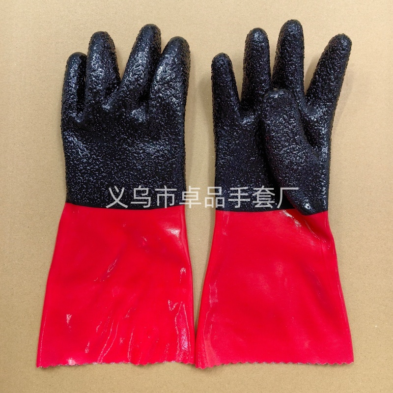 قفازات الحماية مقاومة للطحن من PVC للجسيمات الحمراء والسوداء مقاومة للزيت مقاومة PVC Specification image