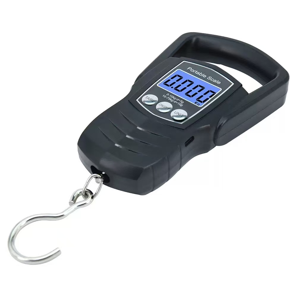 Black portable electronic scale with metal hook, multi-functional kitchen and laboratory weighing instrument, electronic scale weighing tool full image