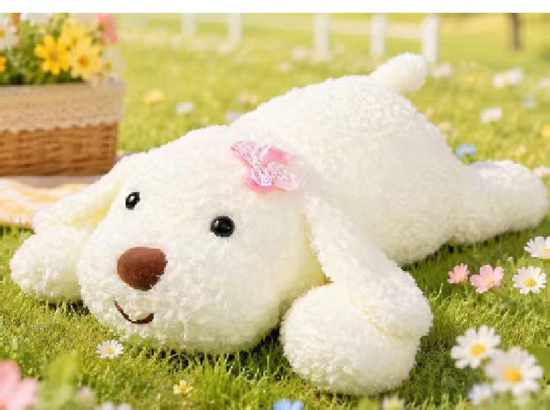Cute brown and white plush dog doll, soft and adorable plush toy pillow Application Scenario