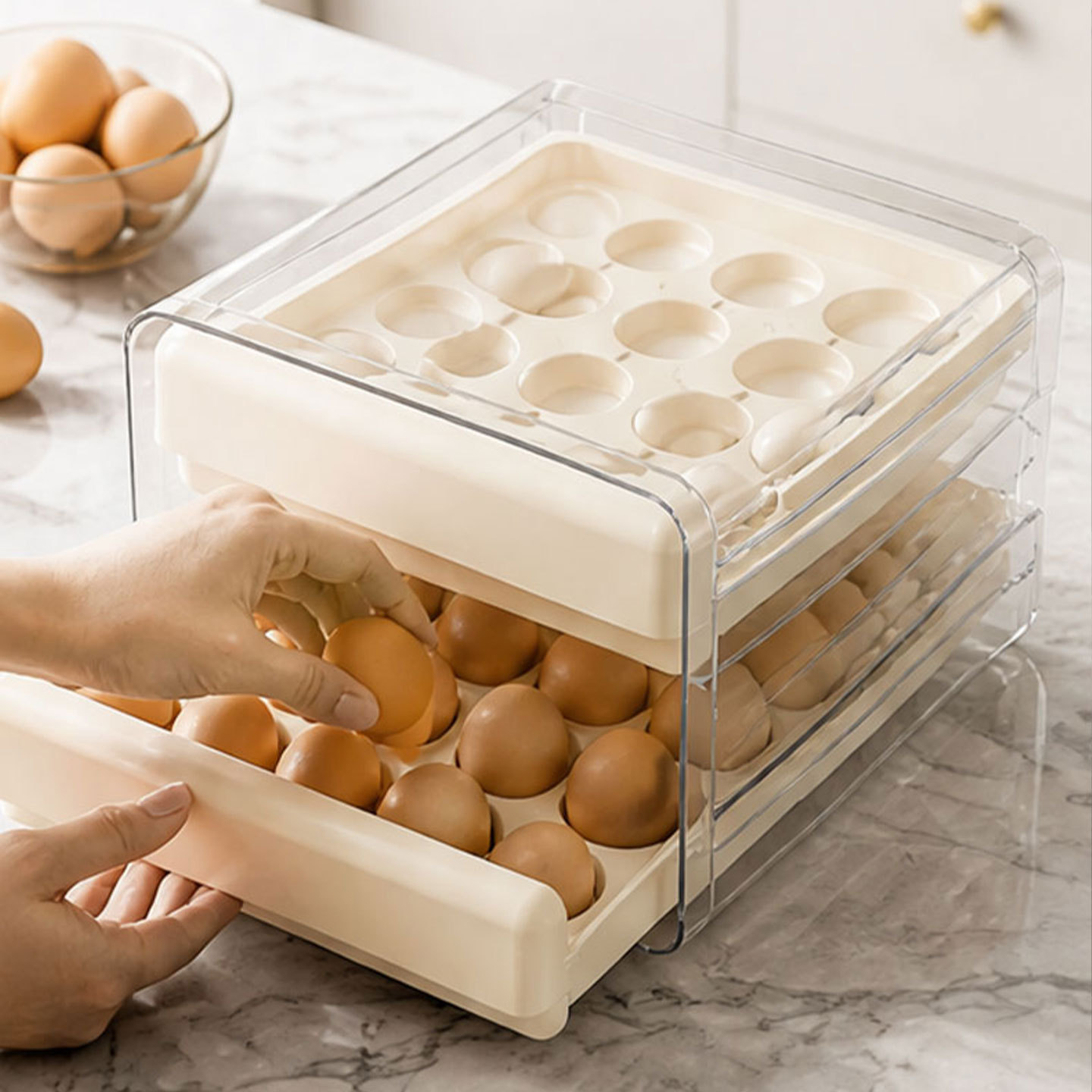 Y91-YS-99023 manufacturer's double-layer transparent egg box, refrigerator compartmentalized drawer type egg rack, egg storage box Item Picture
