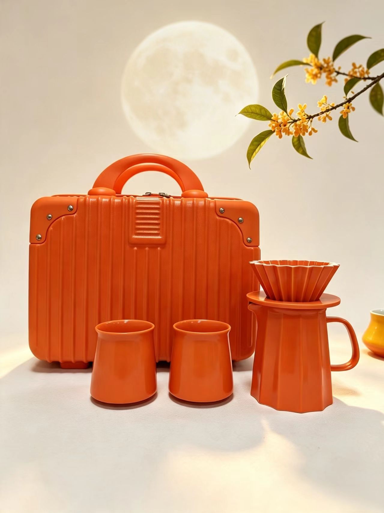 Multi-functional ceramic coffee cup with saucer, portable daily necessities coffee set, creative household items, hand-brewed ceramic coffee cup