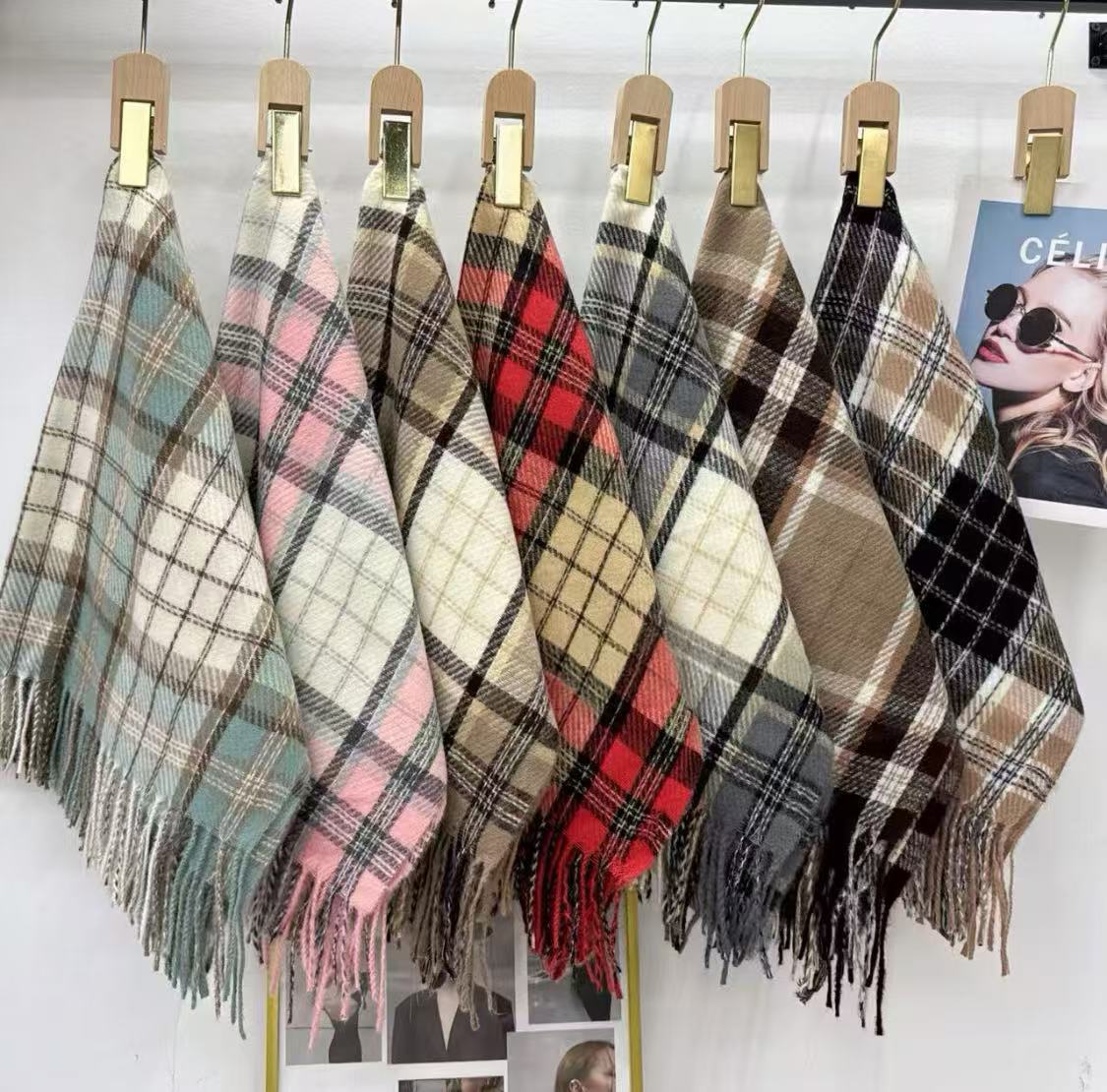 Nuevo estilo estilo artístico sensación de alta clase temperamento bufanda moda sensación ambiente cálido flecos cuello cuello bufanda a cuadros otoño invierno otoño bufanda bufanda bufanda europa y américa