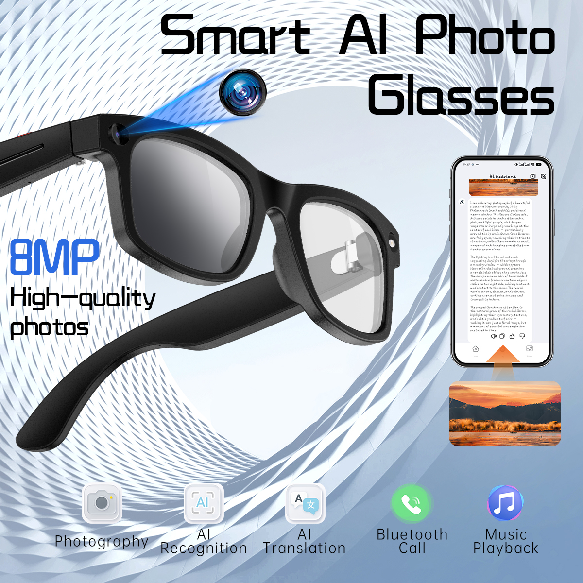 AI smart glasses, intelligent dialogue, AI translation, photo-taking glasses, video recording, photography, AI object recognition, meeting assistant