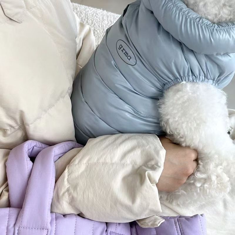 Macaron plush patchwork pet cotton-padded jacket, Korean-style choux pastry hooded warm cotton-padded jacket, small dog bichon Frise teddy autumn and winter coat Specification image