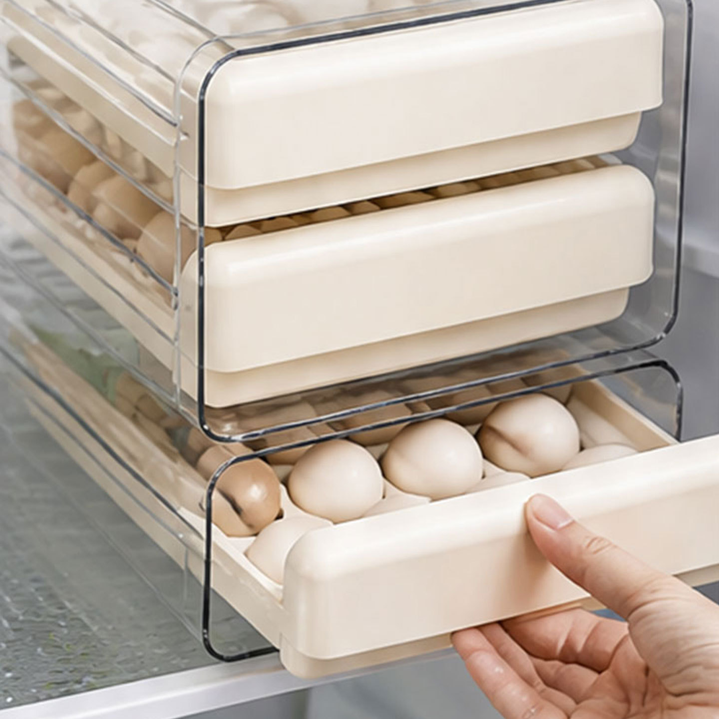 Y91-YS-99023 manufacturer's double-layer transparent egg box, refrigerator compartmentalized drawer type egg rack, egg storage box details Picture