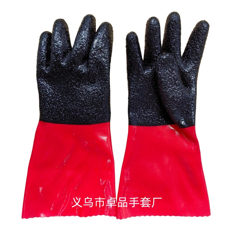 قفازات الحماية مقاومة للطحن من PVC للجسيمات الحمراء والسوداء مقاومة للزيت مقاومة PVC Item Picture
