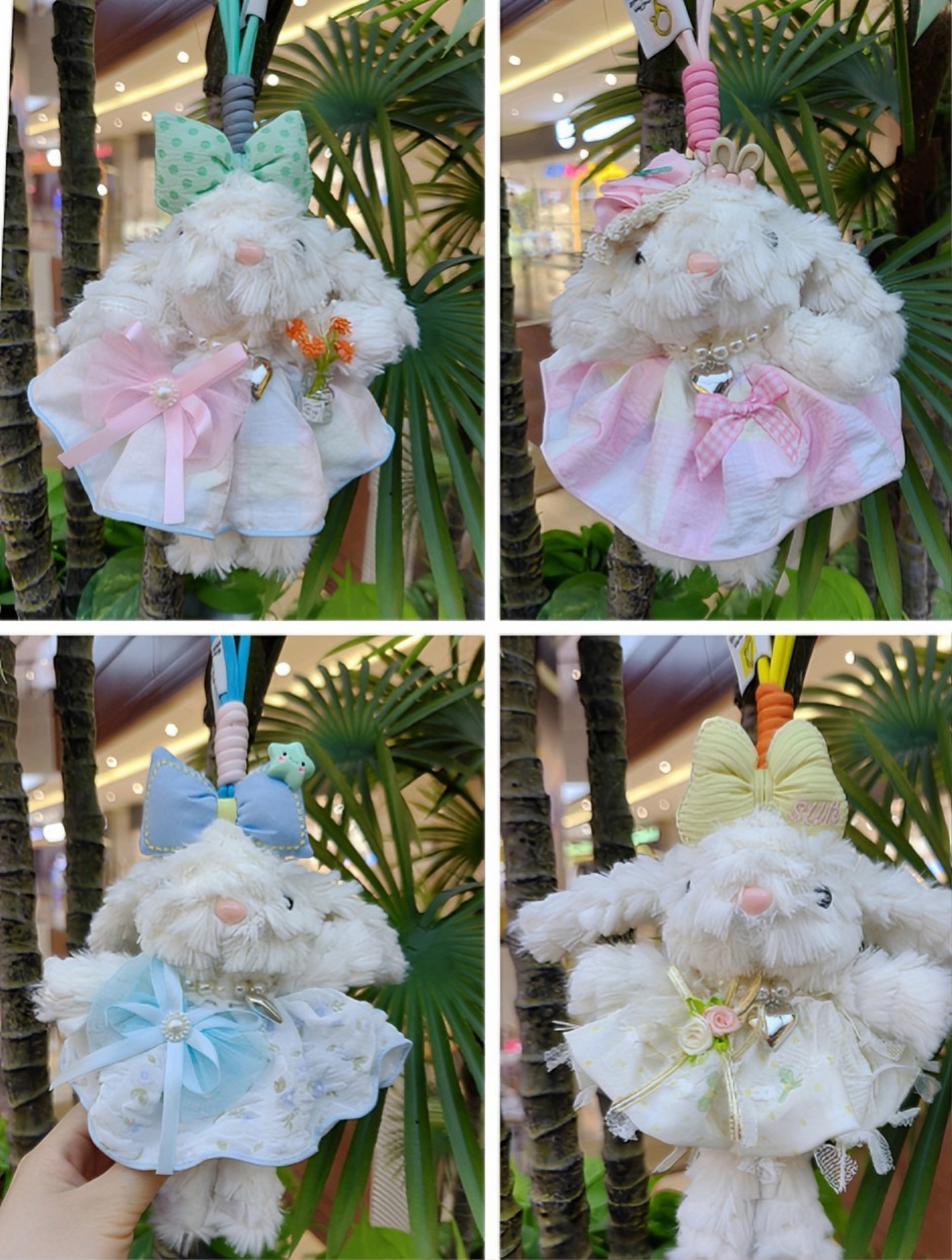 Colgante de orejas conejo de peluche muñeca llavero mano de obra ropa detallada varios estilos exquisito y lindo colgante de peluche