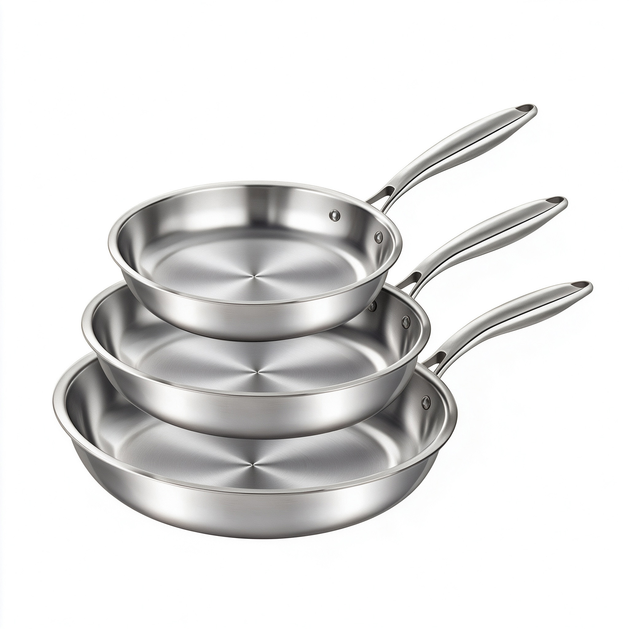 CGUCOOK Stainless steel Frying pan three-piece set: Flat pan, non-stick pan, stir-frying pan, steak frying pan, frying pan kit, universal stainless steel pan set for frying eggs Item Picture