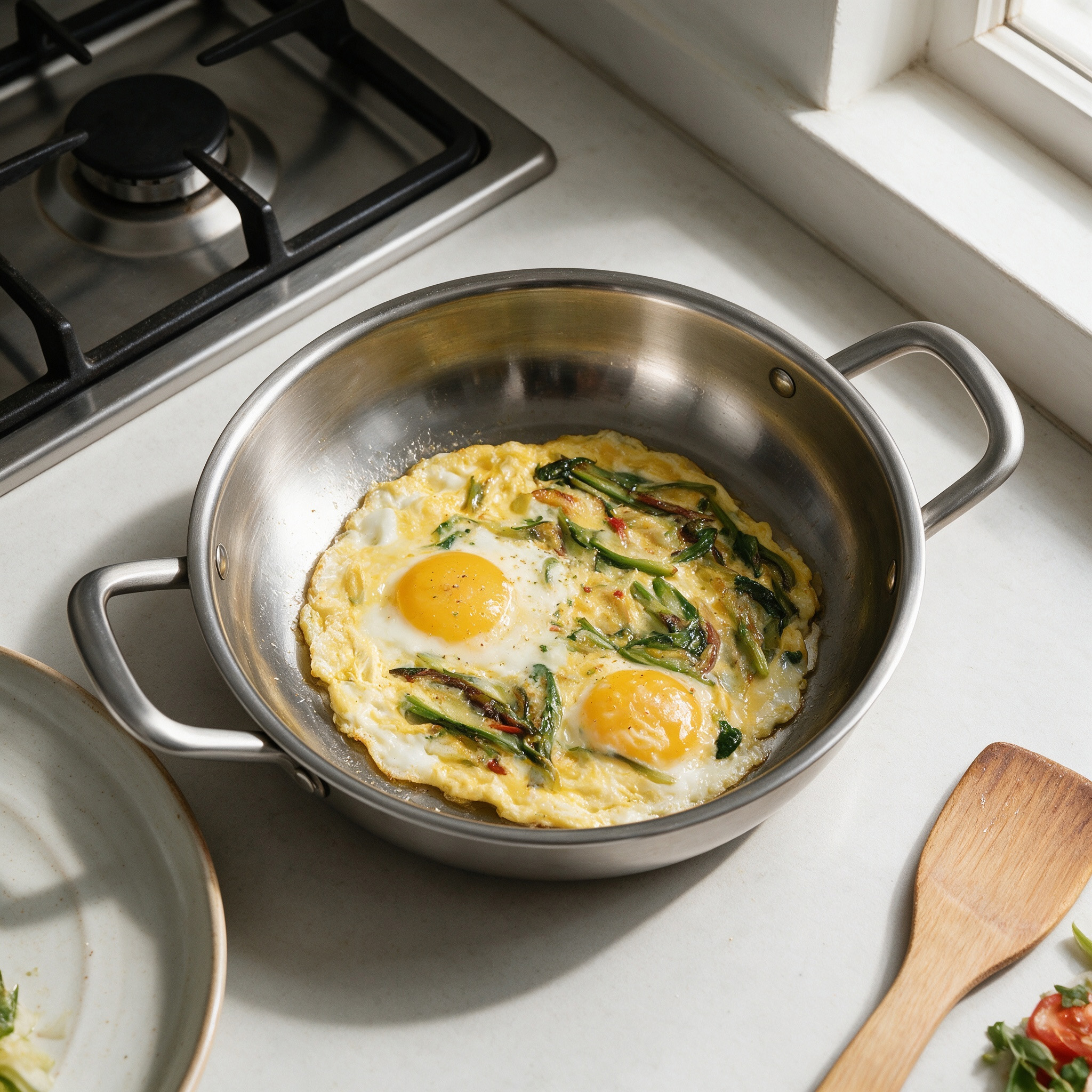 CGUCOOK stainless steel double-eared frying pan, non-stick pan, low-smoke stir-frying pan, steak frying pan, uniform heat conduction, universal stainless steel pan for frying eggs Specification image