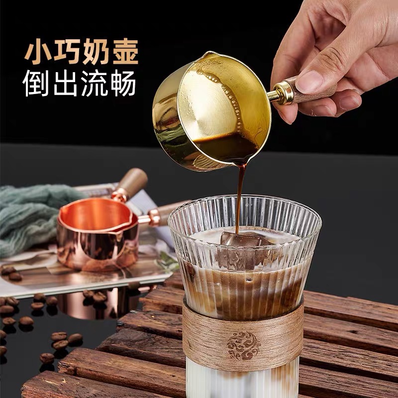 304 wooden handle sauce cup, stainless steel measuring spoon, precise steak seasoning spoon, coffee tomato sauce cup, mini dipping pot details Picture