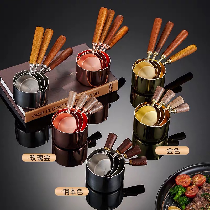 304 wooden handle sauce cup, stainless steel measuring spoon, precise steak seasoning spoon, coffee tomato sauce cup, mini dipping pot Item Picture