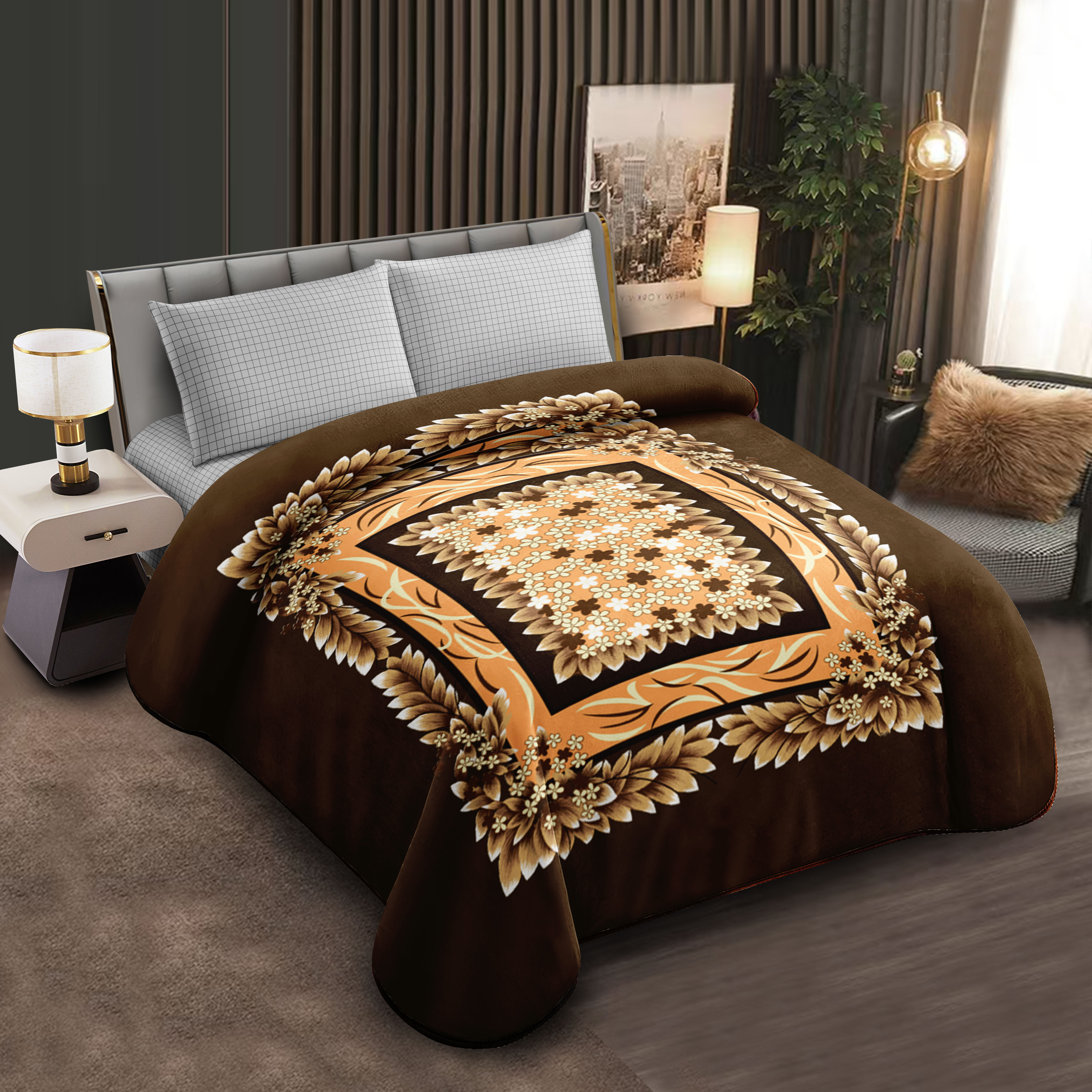 Middle East blanket export, foreign trade floral pattern Raschel blanket, cloud blanket, composite blanket wholesale, customization, in stock, warm brown floral pattern blanket, soft and warm, home cover blanket, bed blanket, essential for winter details Picture