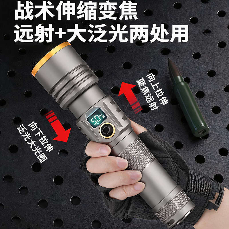 Q52 High-intensity Flashlight, high-intensity white laser flashlight, multi-functional telescopic aluminum alloy flashlight, high-intensity laser cannon, High-brightness focusing flashlight Application Scenario