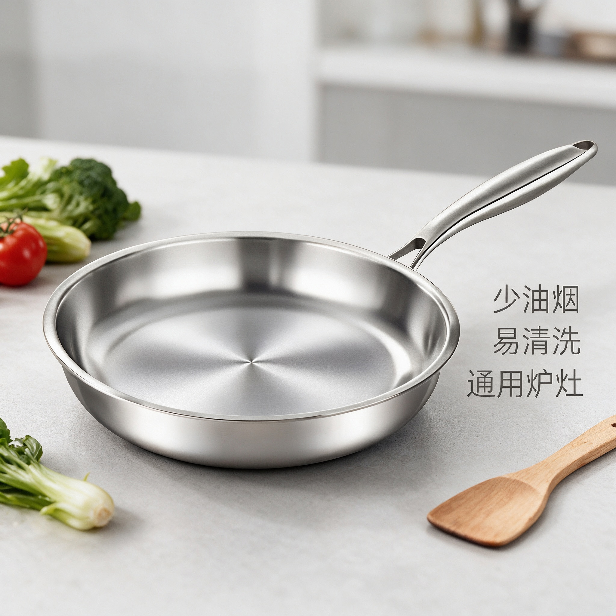 CGUCOOK stainless steel frying pan, non-stick pan, low-smoke cooking pan, smooth steak frying pan, uniform heat conduction, universal stainless steel pan for frying eggs details Picture