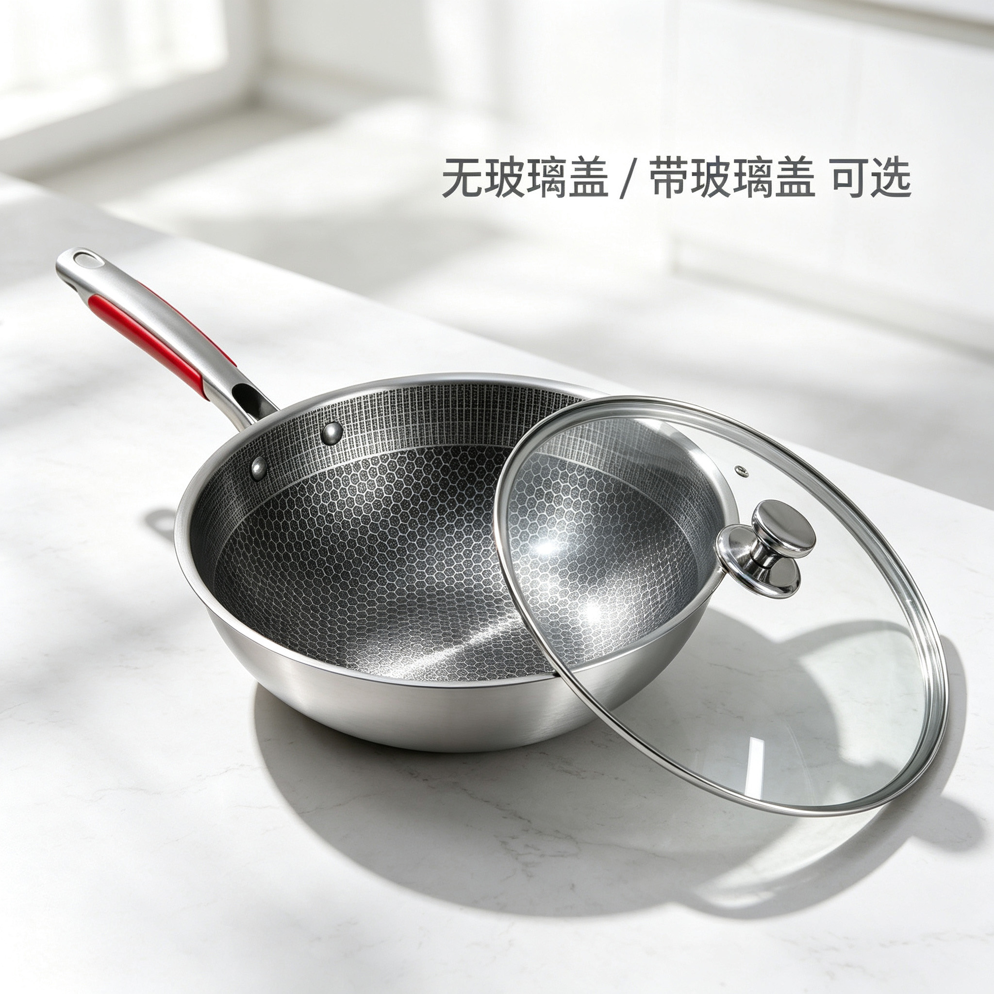 CGUCOOK stainless steel honeycomb wok, anti-heat handle, uncoated, non-stick, household cooking wok, induction cooker, gas stove, universal frying pan, deepened honeycomb mark wok details Picture