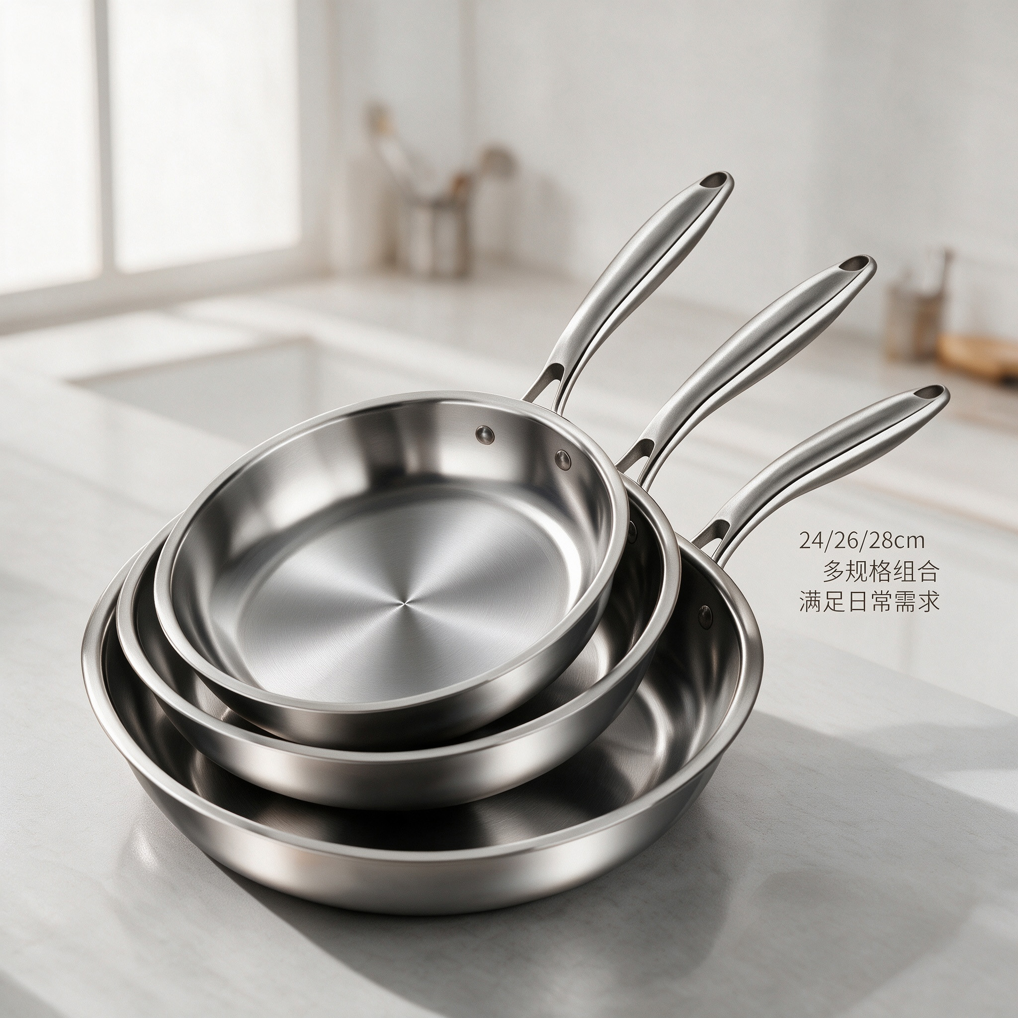 CGUCOOK Stainless steel Frying pan three-piece set: Flat pan, non-stick pan, stir-frying pan, steak frying pan, frying pan kit, universal stainless steel pan set for frying eggs details Picture
