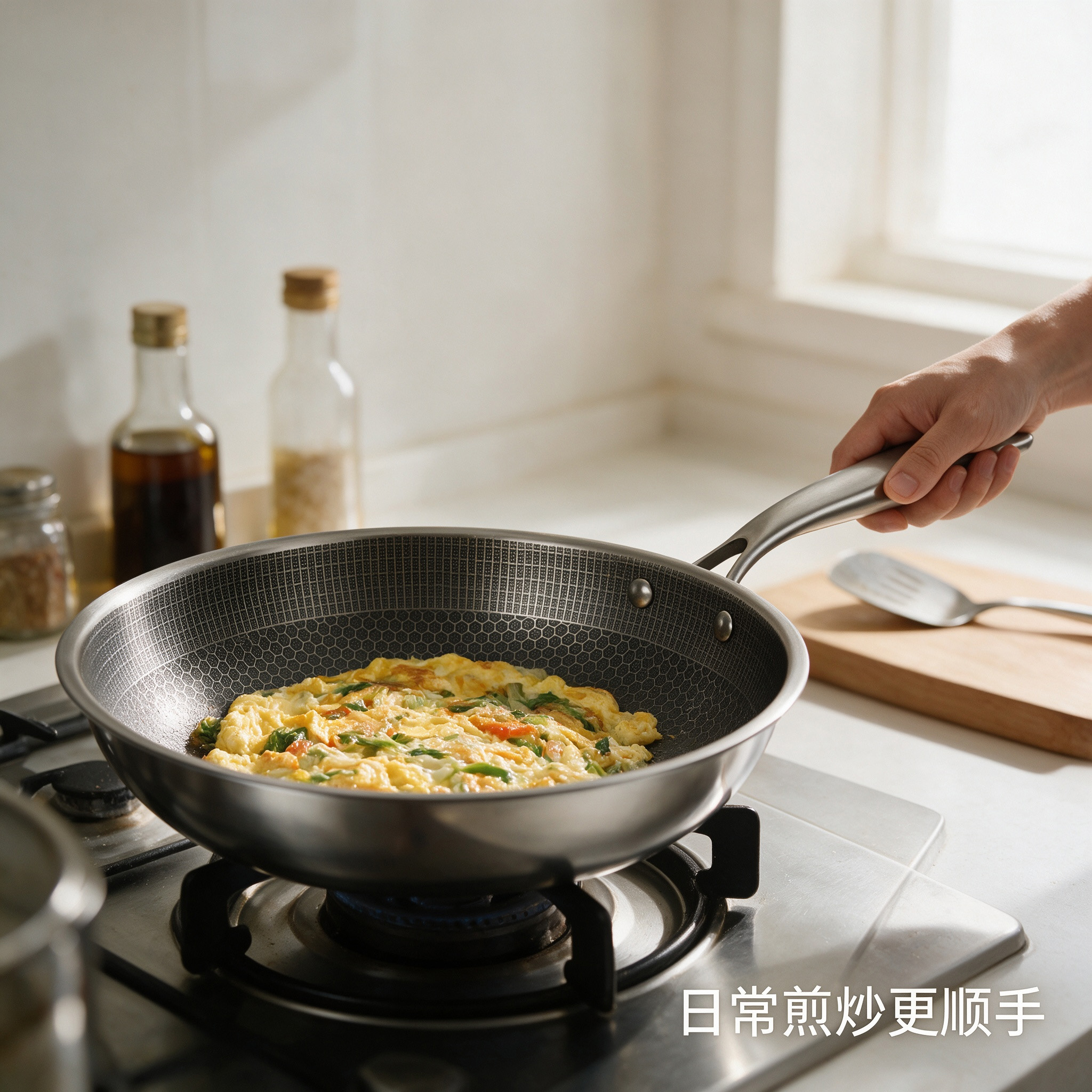 CGUCOOK stainless steel honeycomb frying pan, non-stick pan, low-smoke stir-frying pan, steak frying pan, uniform heat conduction, universal stainless steel pan for frying eggs Specification image