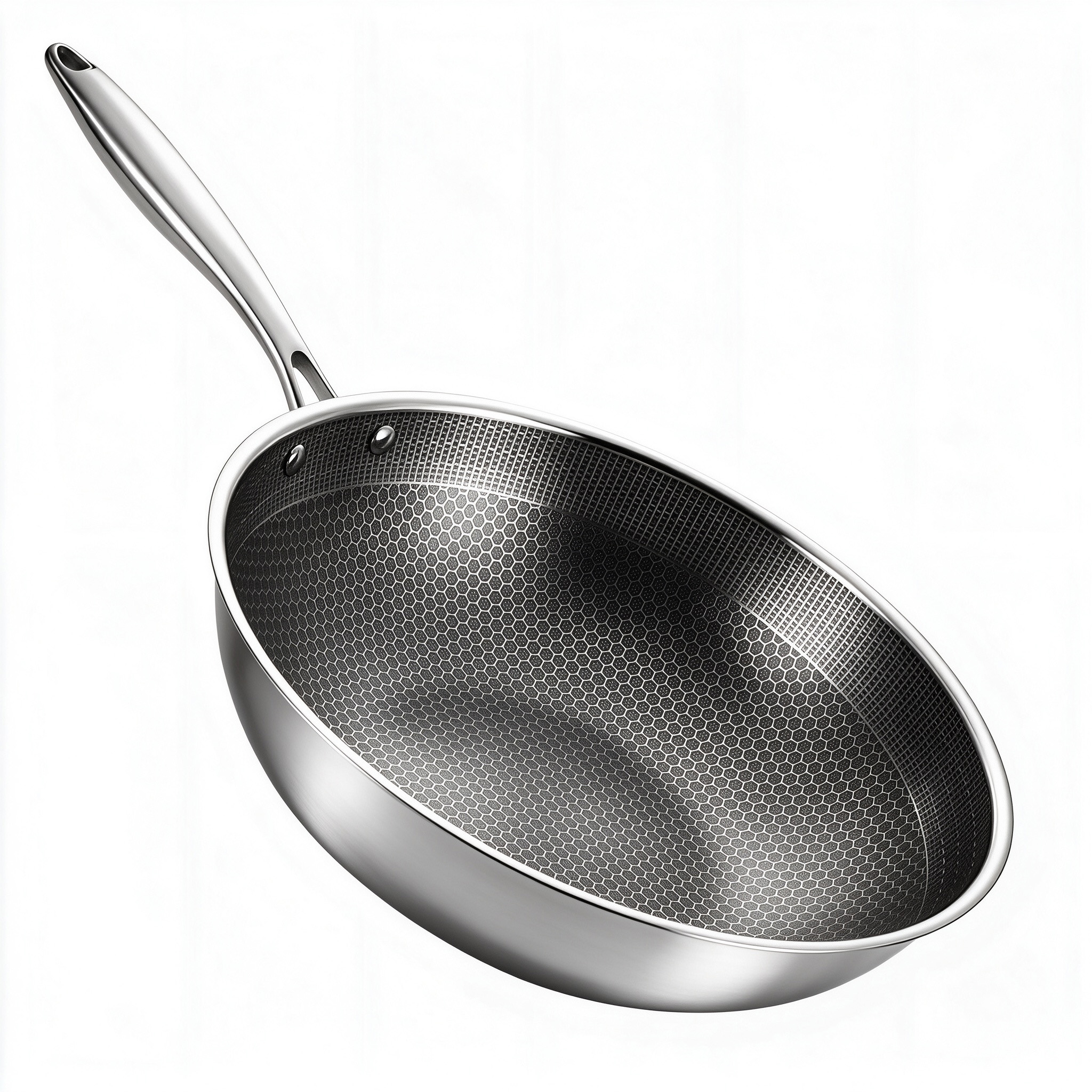 CGUCOOK stainless steel honeycomb wok, uncoated non-stick wok, household cooking wok, induction cooker, gas stove, universal frying wok, deepened honeycomb print wok Item Picture