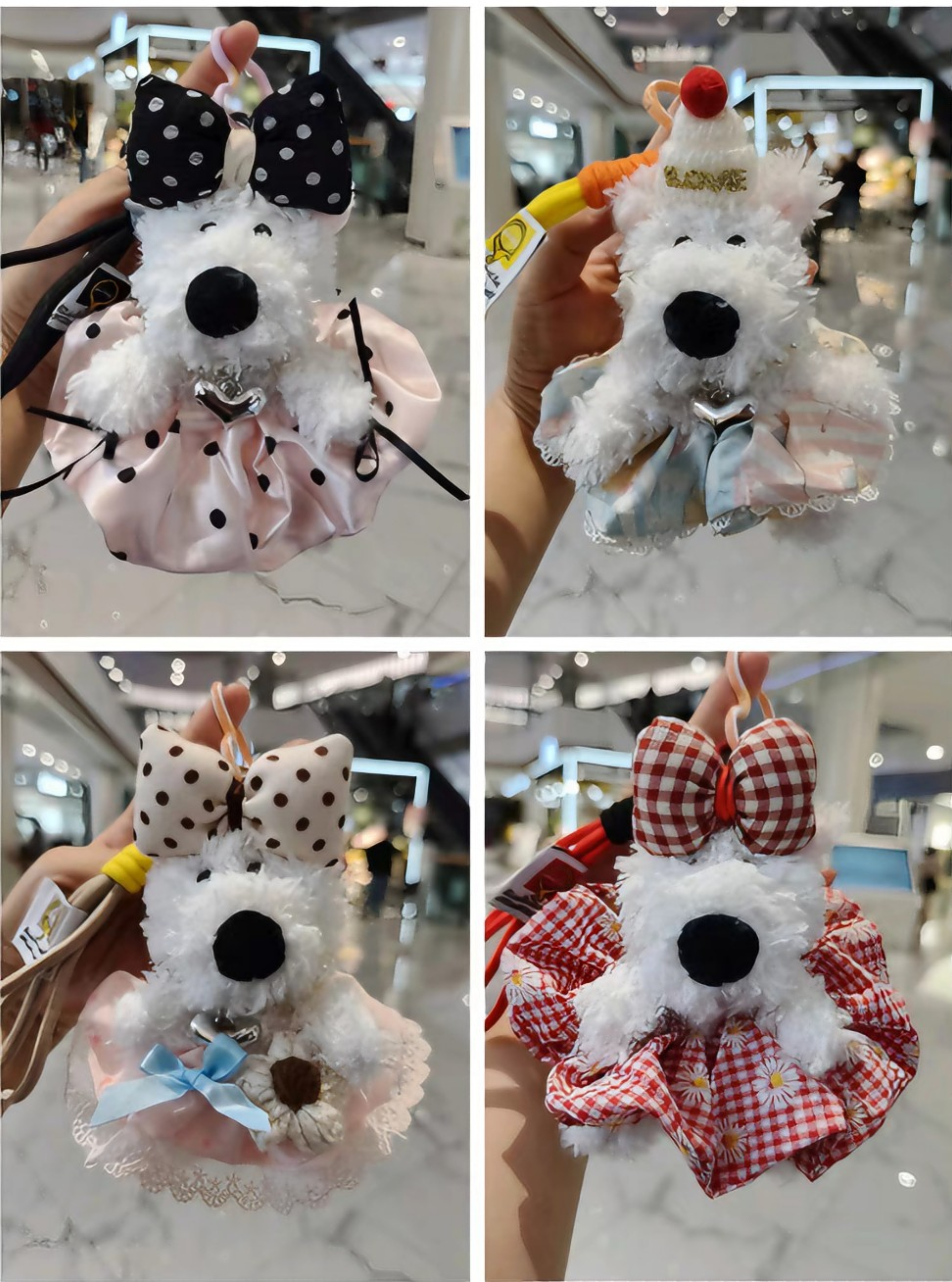 Westhighland peluche muñeca llavero mano de obra ropa meticulosa varios estilos exquisito lindo peluche colgante details Picture