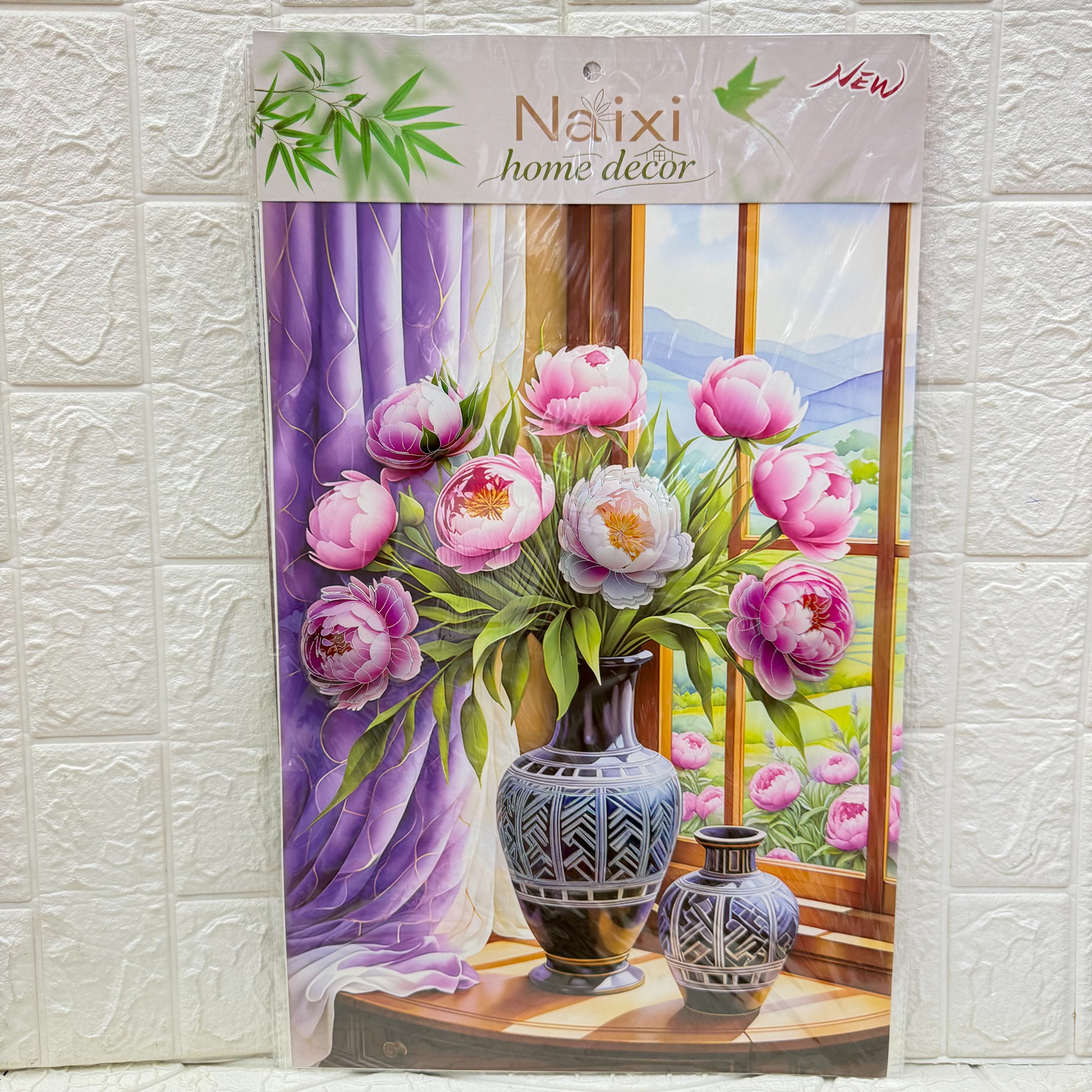 Three-dimensional flower vases on the windowsill, layer upon layer of decorative paintings, three-dimensional handcrafted layer upon layer of walls, European-style room decorative walls Item Picture