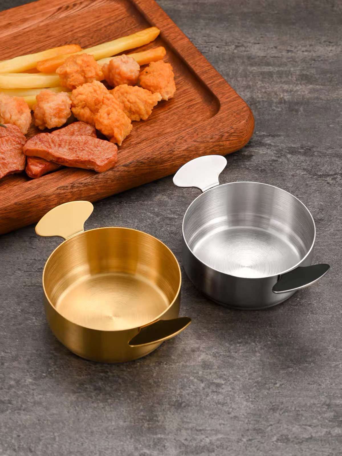 Korean-style 304 stainless steel double-ear sauce cups, commercial seasoning sauce cups, Western restaurant pepper sauce cups, tomato sauce plates Item Picture