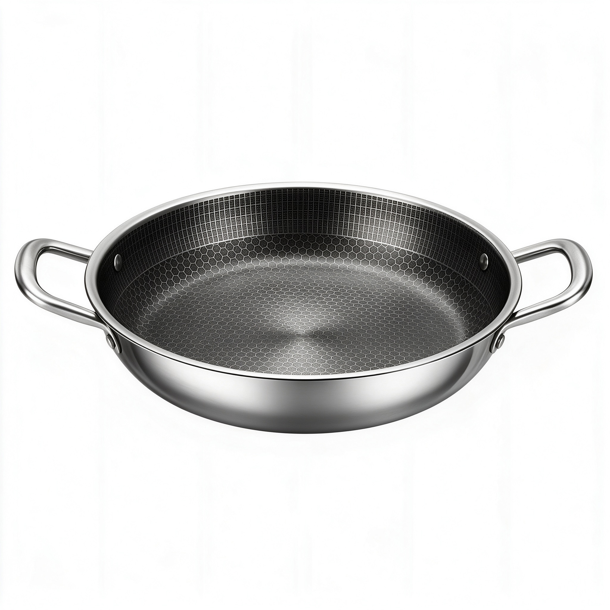 CGUCOOK stainless steel double-ear honeycomb frying pan, non-stick pan, low-smoke stir-frying pan, steak frying pan, uniform heat conduction, universal stainless steel pan for frying eggs Item Picture
