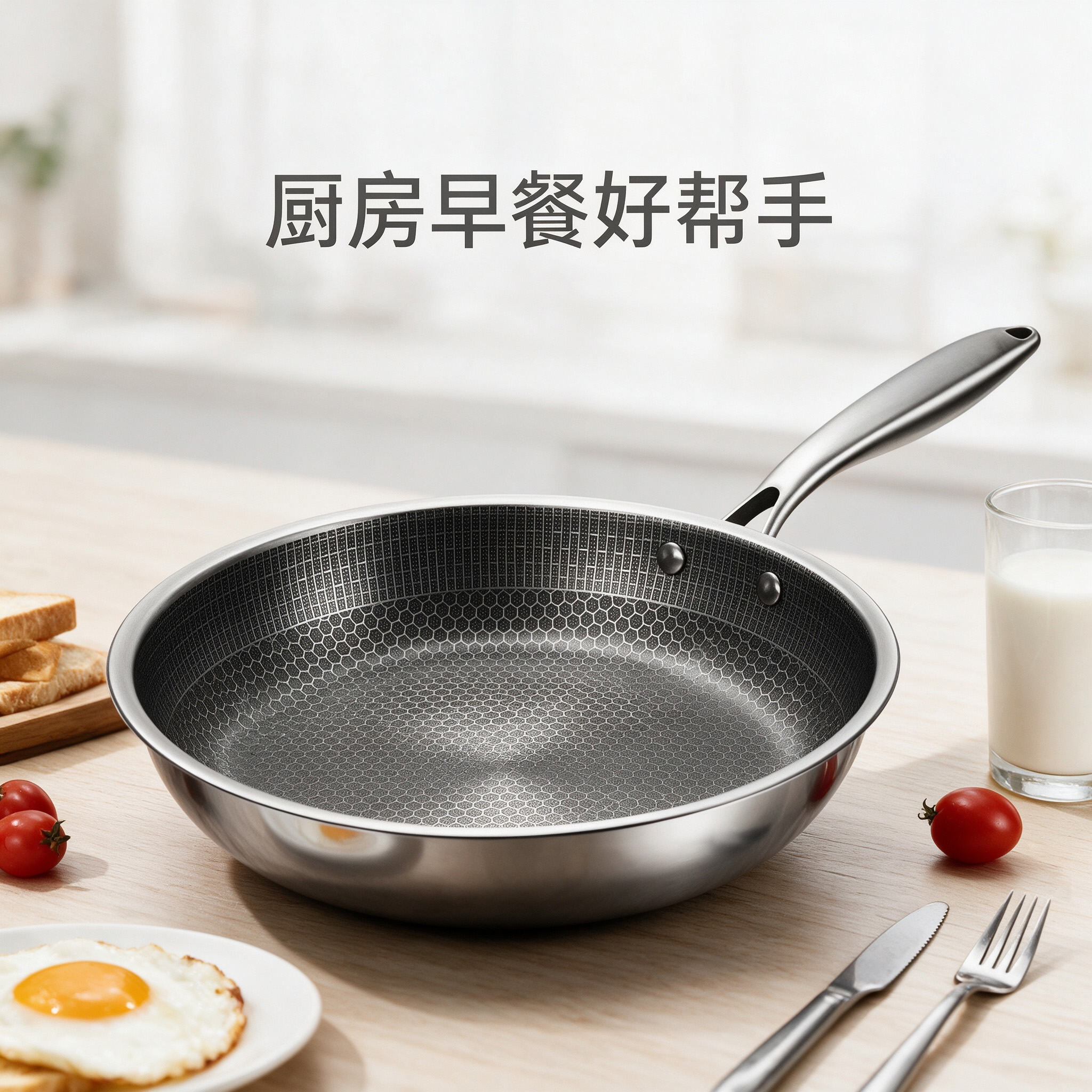 CGUCOOK stainless steel honeycomb frying pan, non-stick pan, low-smoke stir-frying pan, steak frying pan, uniform heat conduction, universal stainless steel pan for frying eggs details Picture