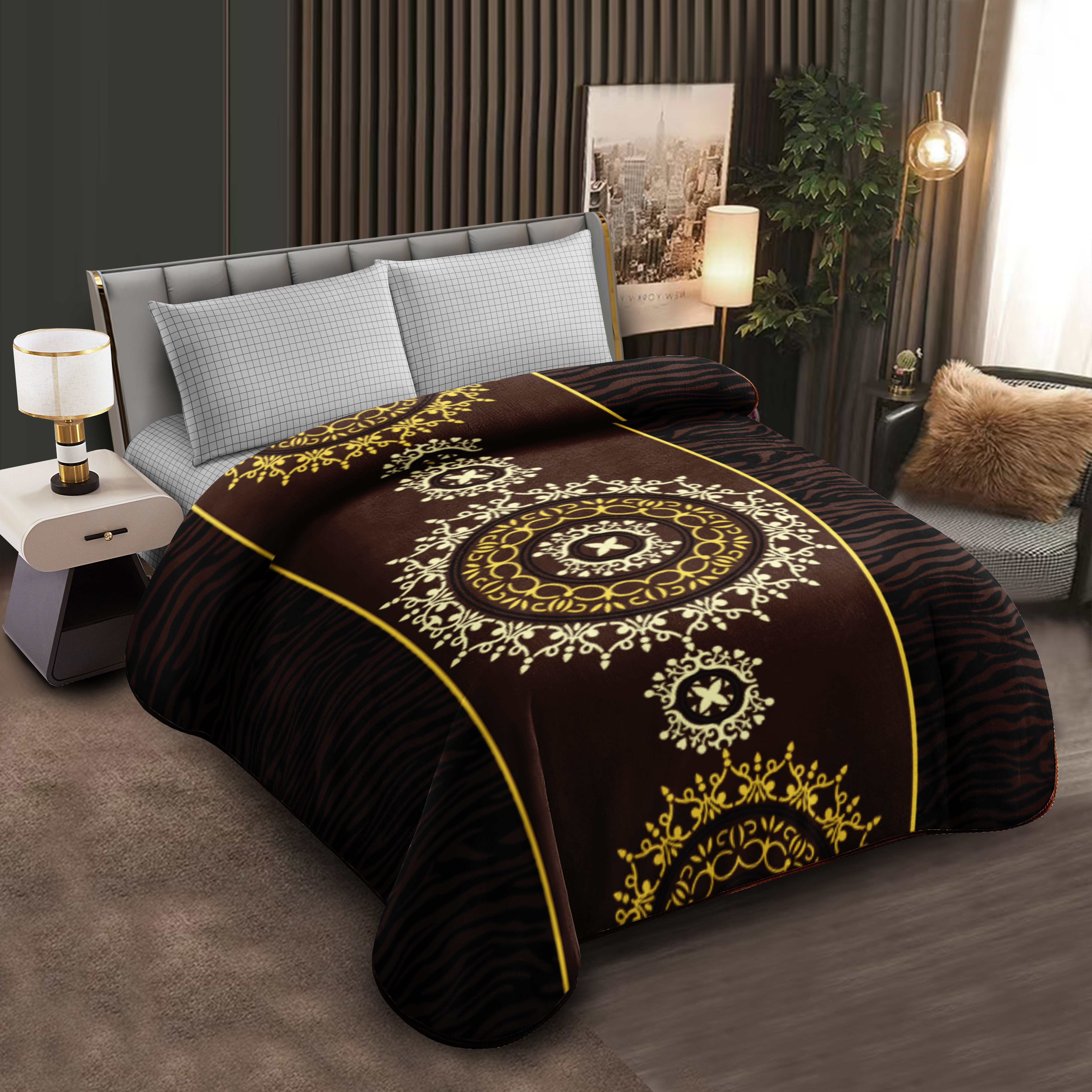 Middle East blanket export trade floral pattern Raschel blankets, cloud blankets, composite blankets wholesale customization, large double size luxury cotton warm blankets, golden pattern design, soft and warm bedding, household blankets Item Picture