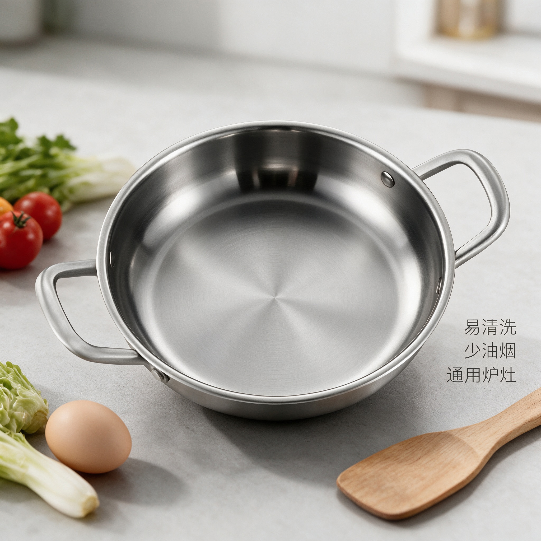 CGUCOOK stainless steel double-eared frying pan, non-stick pan, low-smoke stir-frying pan, steak frying pan, uniform heat conduction, universal stainless steel pan for frying eggs details Picture
