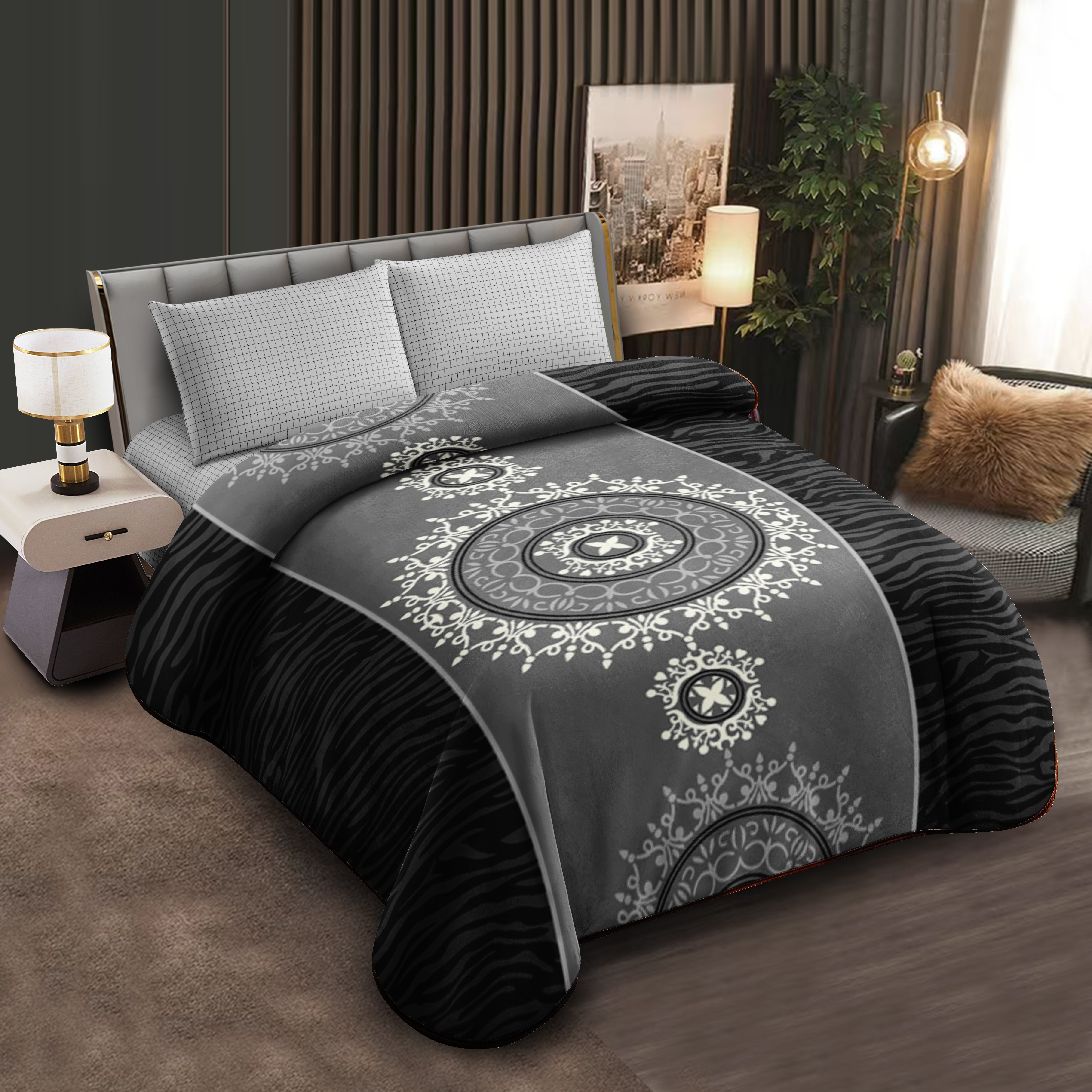 Middle East blanket export trade floral pattern Raschel blankets, cloud blankets, composite blankets wholesale customization, large double size luxury cotton warm blankets, golden pattern design, soft and warm bedding, household blankets Application Scenario