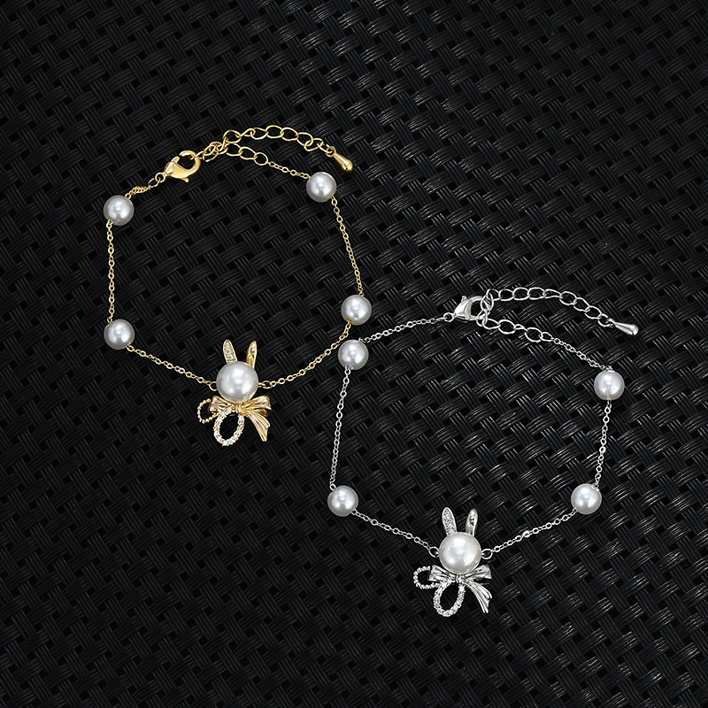 Gentle rabbit pearl adjustable bracelet, a sweet commuting date accessory that exudes grace for girls full image