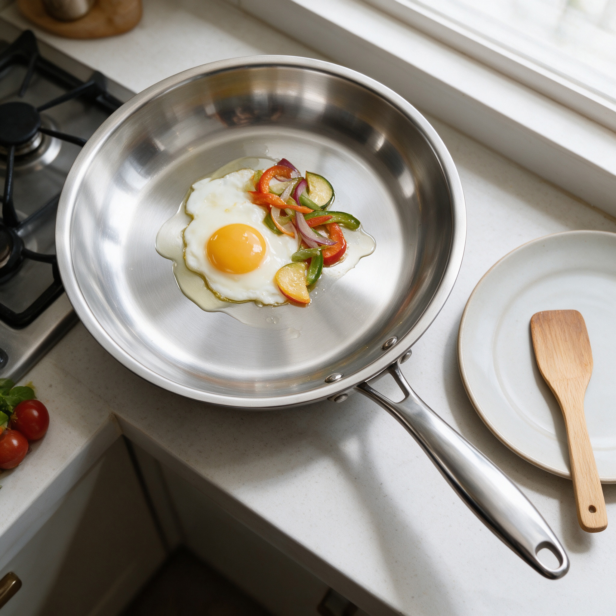 CGUCOOK stainless steel frying pan, non-stick pan, low-smoke cooking pan, smooth steak frying pan, uniform heat conduction, universal stainless steel pan for frying eggs Specification image