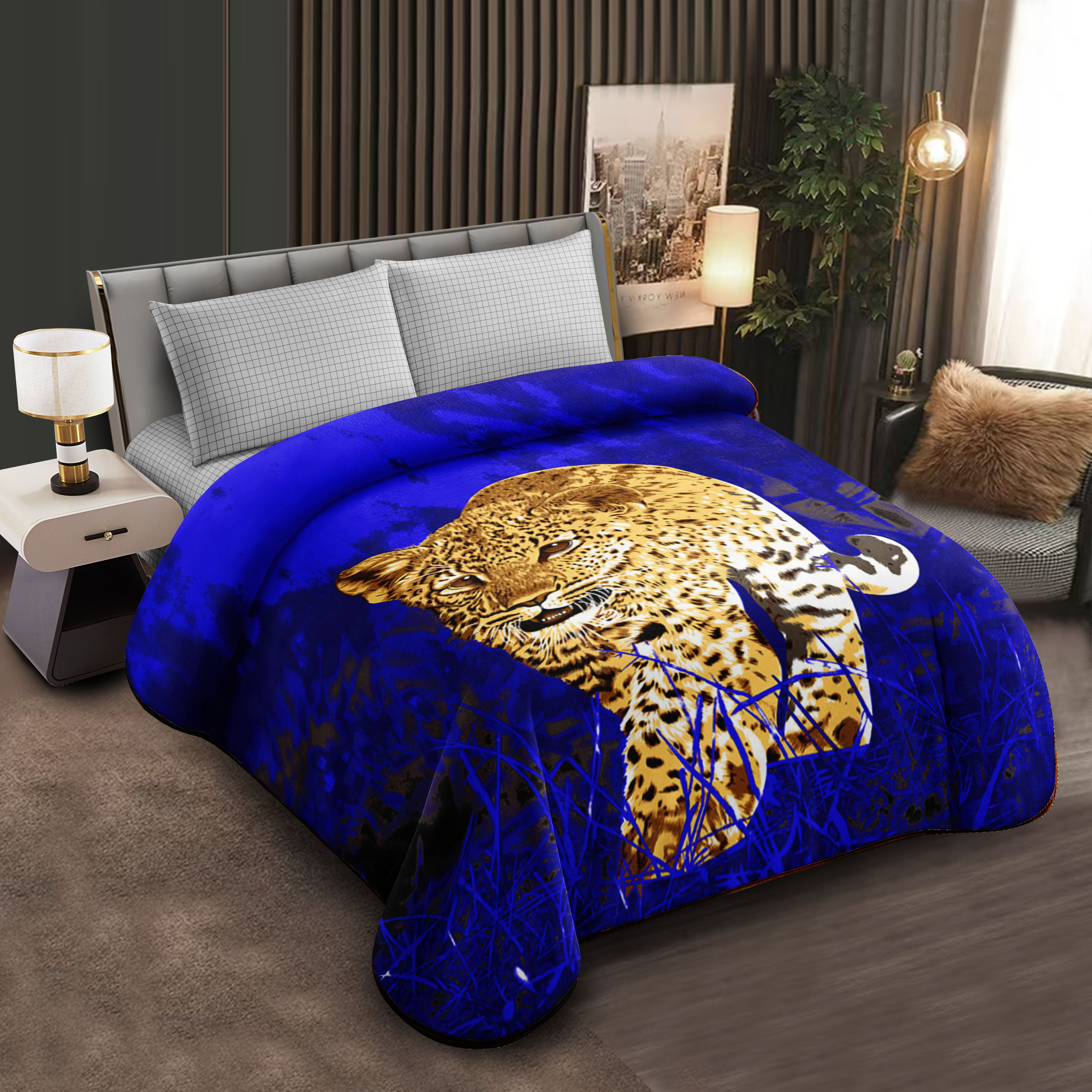 Middle East blanket export, wholesale and customization of flower-patterned Lashel blankets, cloud blankets, composite blankets, in stock, grey leopard print pattern bedding sets, wedding room decoration crinoline, Lolita fabric curtains, Chinese-style quilt covers, bed sheets and quilts Specification image