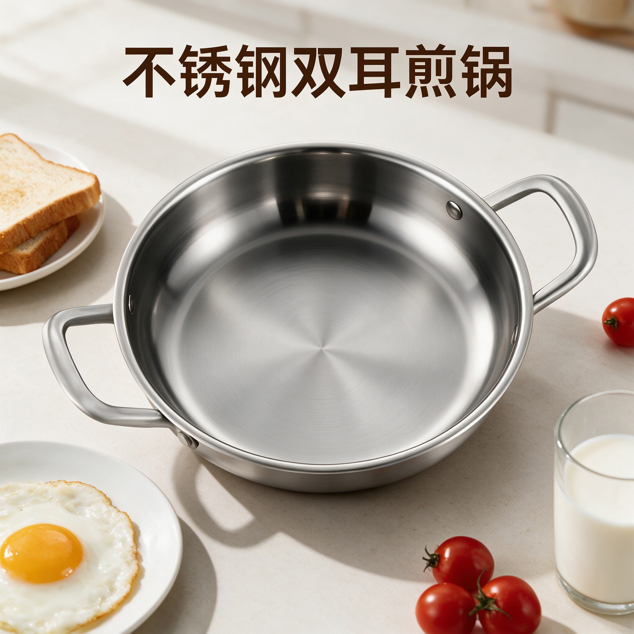 CGUCOOK stainless steel double-eared frying pan, non-stick pan, low-smoke stir-frying pan, steak frying pan, uniform heat conduction, universal stainless steel pan for frying eggs CGUCOOK stainless steel double-eared frying pan, non-stick pan, low-smoke stir-frying pan, steak frying pan, uniform heat conduction, universal stainless steel pan for frying eggs