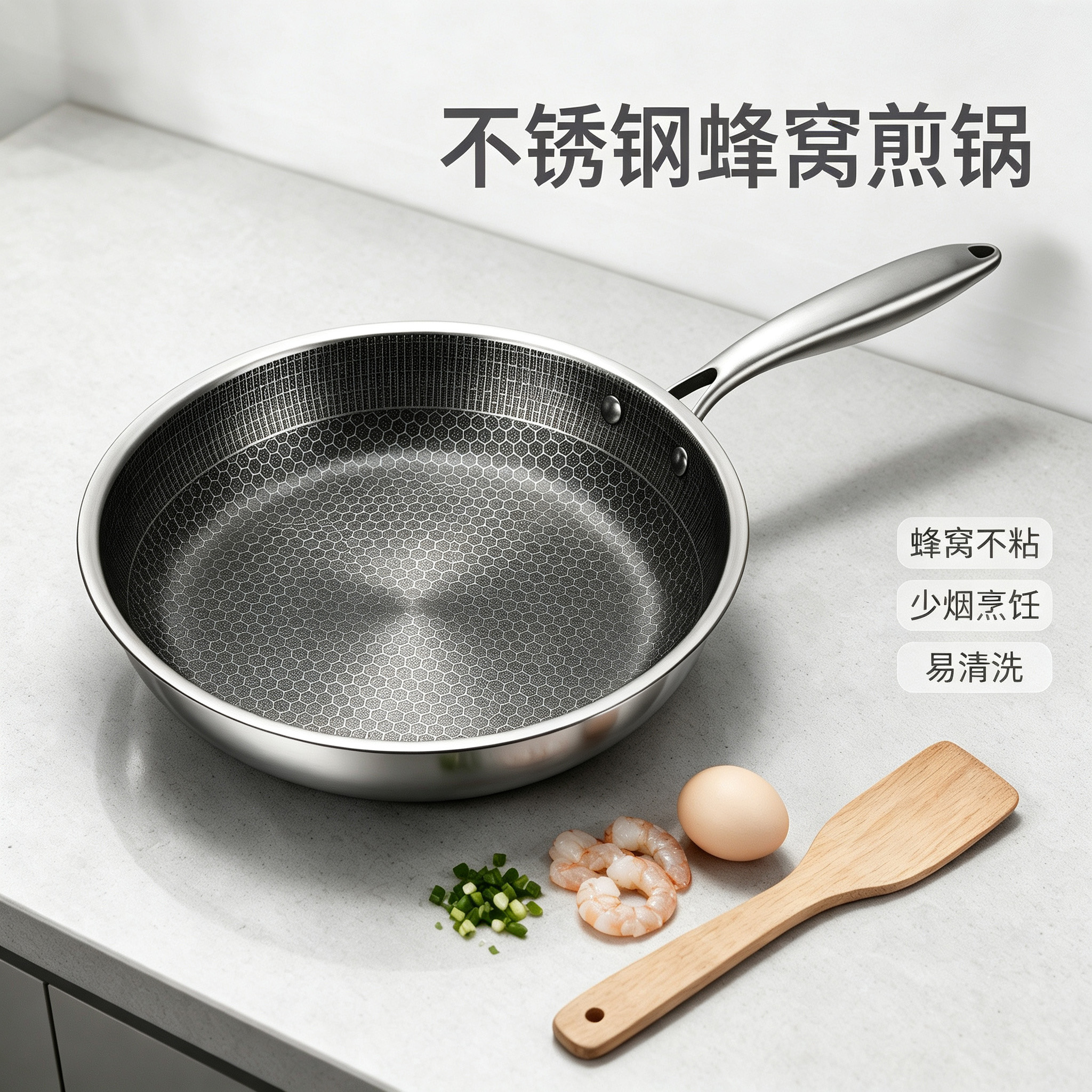 CGUCOOK stainless steel honeycomb frying pan, non-stick pan, low-smoke stir-frying pan, steak frying pan, uniform heat conduction, universal stainless steel pan for frying eggs CGUCOOK stainless steel honeycomb frying pan, non-stick pan, low-smoke stir-frying pan, steak frying pan, uniform heat conduction, universal stainless steel pan for frying eggs