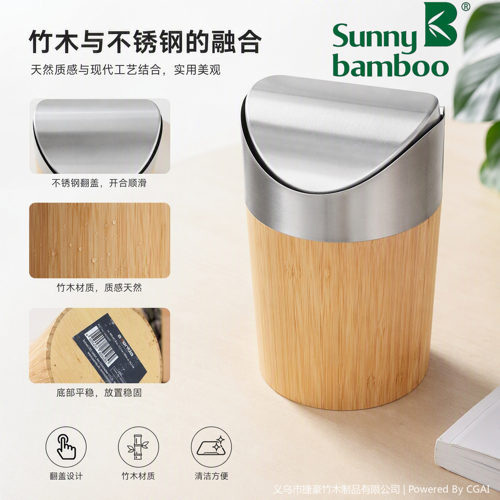 【 Jiehao Bamboo and Wood 】 Desk trash can, eco-friendly bamboo container, wooden packaging box, handcrafted storage box, gift packaging, simple and natural style
