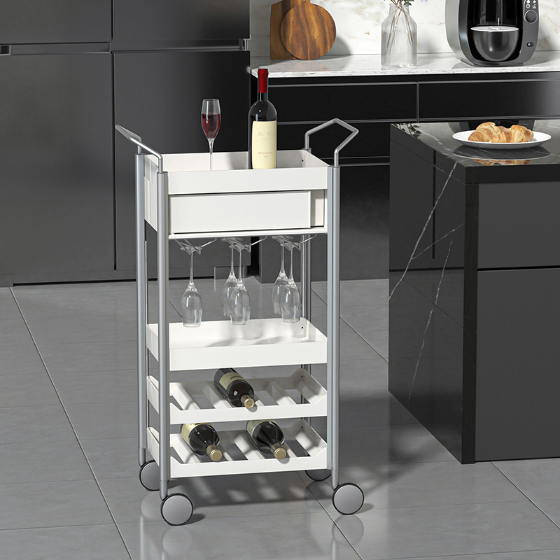 【CL】26Q3#8801 White multi-functional wheeled storage rack, clothes storage rack, coffee machine organizing rack, home kitchen storage rack Specification image