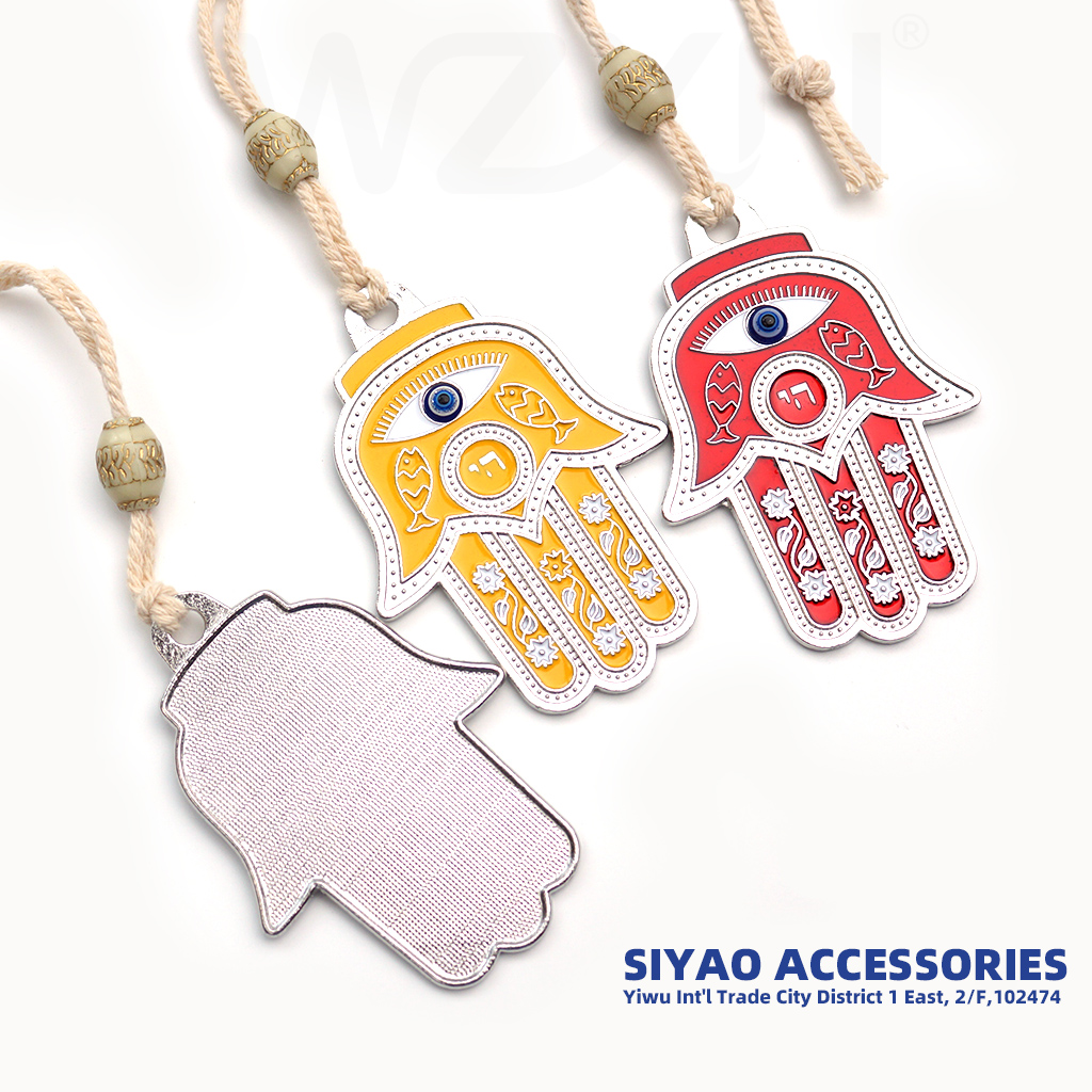 Medium-sized Fatima metal palm jewelry pendant, Devil's Eye, Blue Eyes, Siyao Specification image