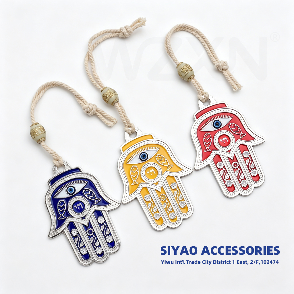 Medium-sized Fatima metal palm jewelry pendant, Devil's Eye, Blue Eyes, Siyao
