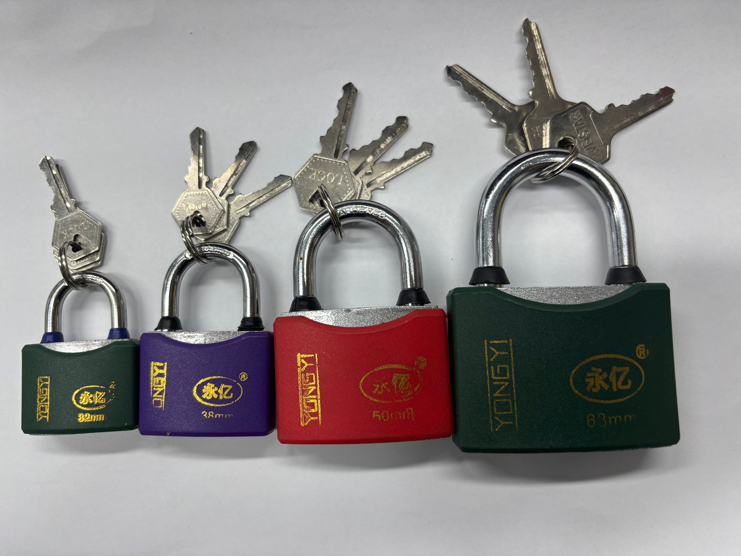 Fangyuan Lock Industry's one-character plastic shell lock, alarm lock, copper lock, electroplated lock