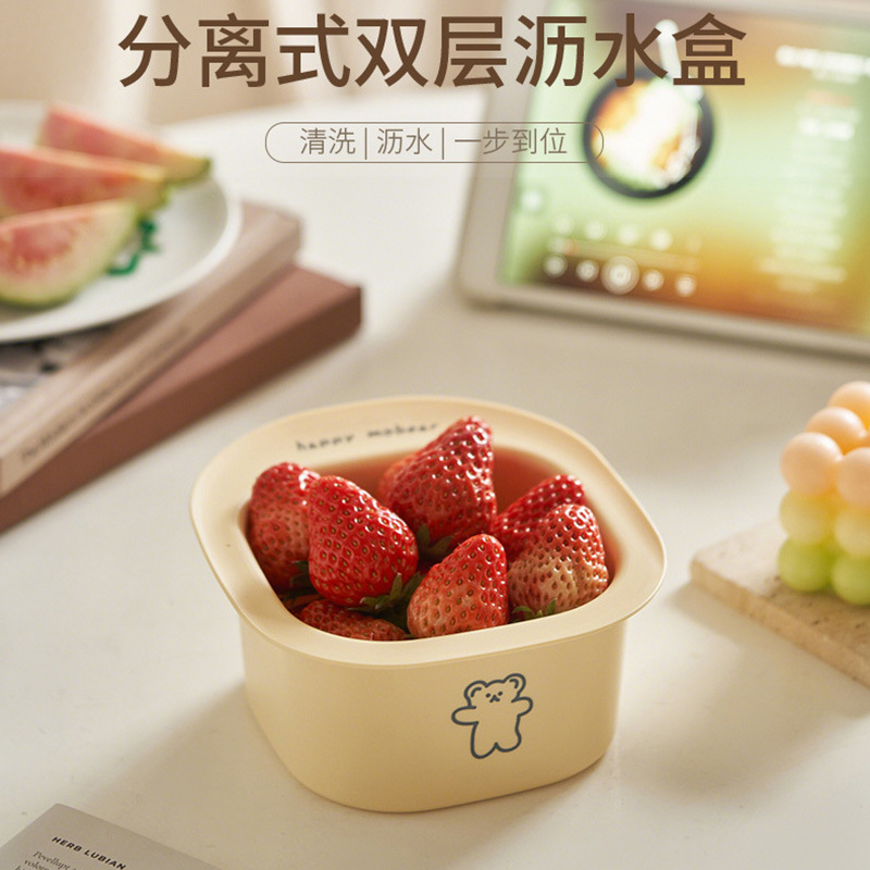 W56-TB-2473 Mini Double-layer draining basket for Washing fruits 2025 New household coffee table ins air filter basket details Picture